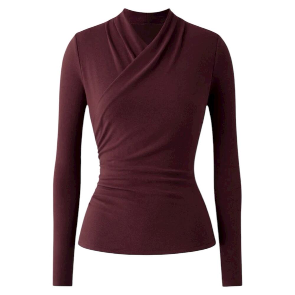 NWT OGL Eco Mousse Surplice Long Sleeve Top Ruby Red Size Small